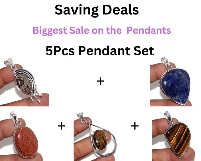 Mexican Lace Sodalite Sandstone, 5Pcs Pendant Combo Set 2-2-1.7-2.5-2" GW
