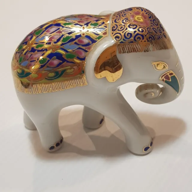 Vintage Royal Benjarong Porcelain Elephant Thai Art Figurine Hand Made Gilt