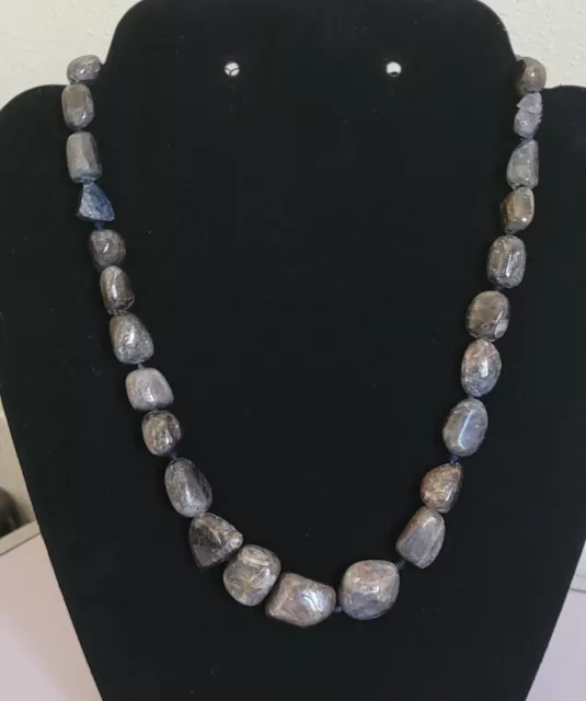 Sapphire Raw Polished Chunky Necklace With Knotted Stones And Sterling Clasp