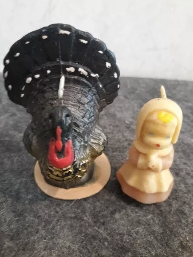 1950s Vintage Thanksgiving Gurley Small Decorative Candles Pilgrim and Turkey