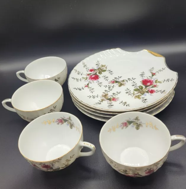 Vintage Japan Pink floral Snack Luncheon Tea Cup and Clam Plate Set/4 Tea Party