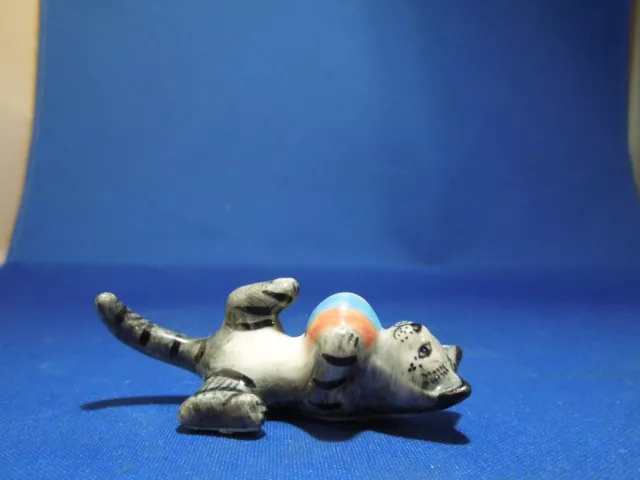 Vintage Miniature Figurine Striped Cat Playing with Ball Laying on Back 2