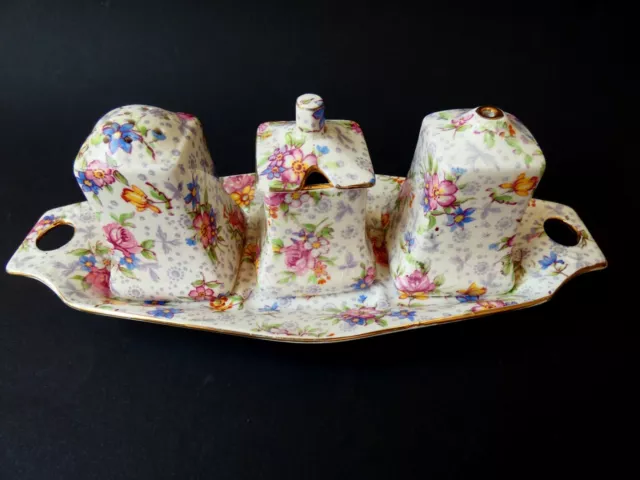 Vintage All Over Floral Royal Winton Eleanor Pattern Cruet Set