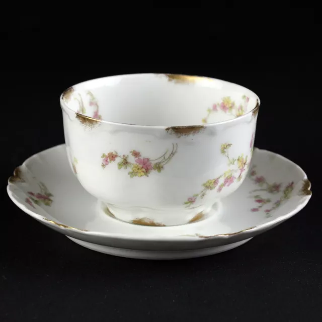 Haviland Limoges Norma Pink Yellow Floral, Gold Cup & Saucer Set, Schleiger 233A 2