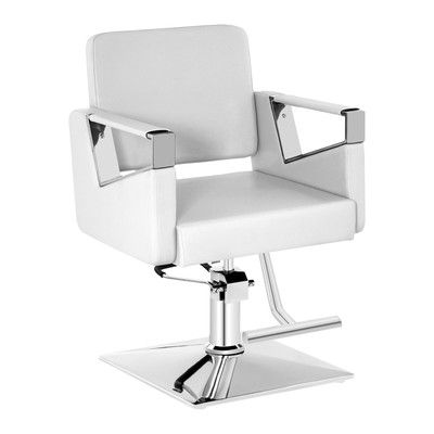 Poltrona da Barbiere Schienale regolabile Poltrona da Parrucchiere con Pompa Idraulica Sedia da Barbiere Bianca Salon Chair PU Pelle Barbiere Salone di Bellezza Altezza Seduta Regolabile 50-60 cm 
