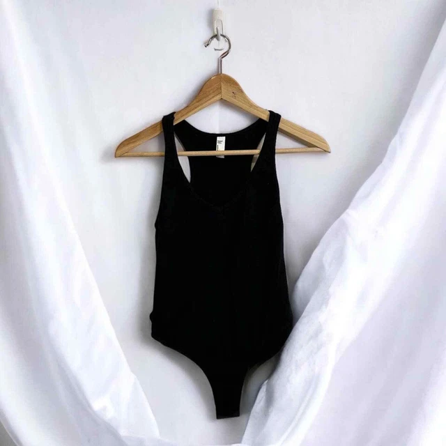 American Apparel Black Racerback Thong Bodysuit Women's Large