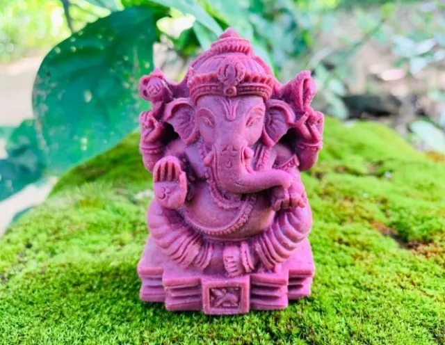 Small Pink GANESHA stone statue Lord Hindu God of Success Pink Ganesh buddha med