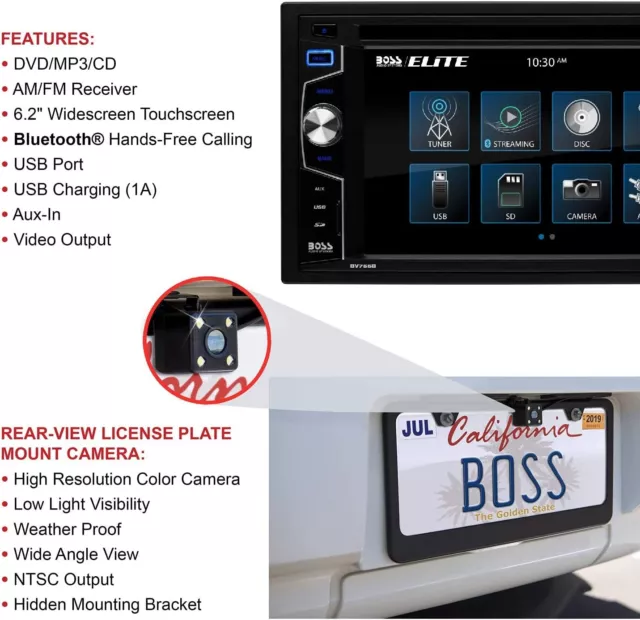 BOSS Audio Double 2 Din DVD Car Stereo Monitor Rear View Backup Camera BV755BLC 3