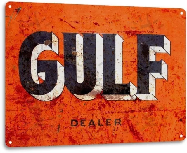 Gulf Gasoline Gas Dealer Oil Garage Shop Retro Vintage Wall Decor Metal Tin Sign