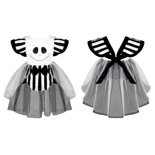 Abito con romper stampato viso teschio bambina costume da festa cosplay cosplay