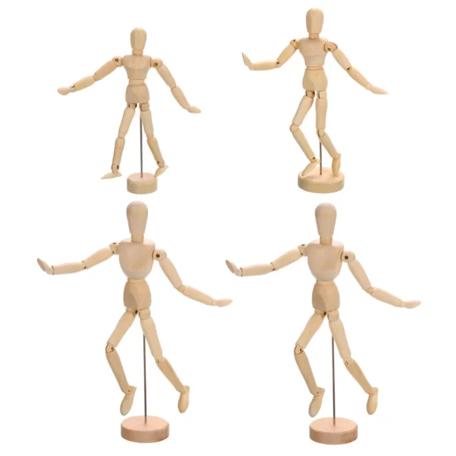 4Pcs 3 Size Wooden Mannequin Figure, Artist Drawing Manikin Model Flexible
