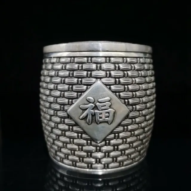 Superb Old Chinese tibet silver handcarved fu word jar pots 81026