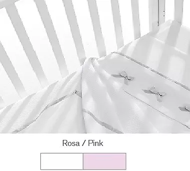 Lenzuola Lettino Erbesi Bubu Set 3 pezzi ricamato -Bianco Rosa