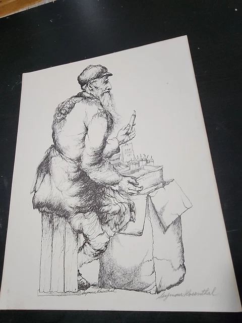 Vintage Signed Seymour Rosenthal TWICE Print “Sabbath Candles” Candle Salesmen