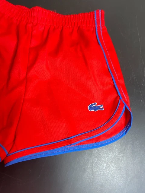 Lacoste Izod Shorts Boys 14 Summer Deadstock Running Red Blue Trim New Vintage