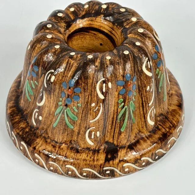 Vintage French Kitchen Traditional Pottery Handpainted Bundt Xmas Cake Mould