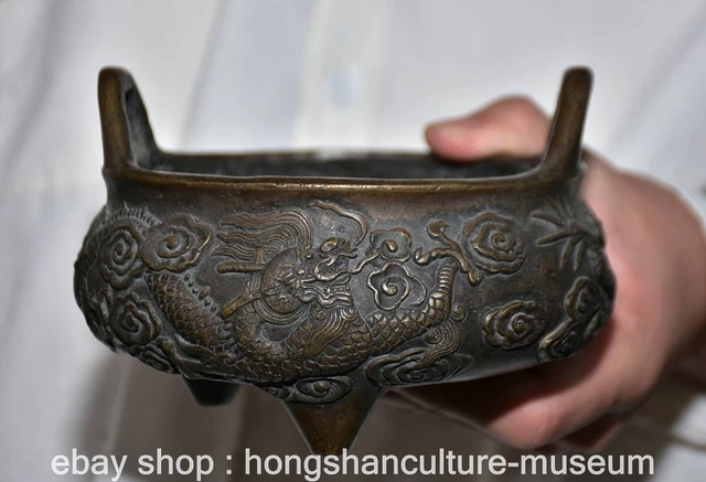 5.6" Marked Old Chinese Bronze Dynasty Dragon incense burner Censer Pot