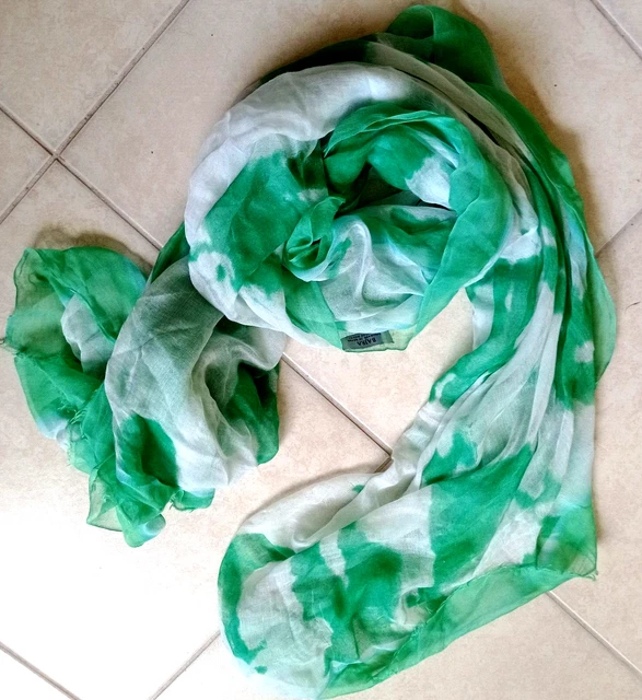 Women's BAJRA SCARF  Micro Modal  Green White Wrap Shawl NEPAL 85 x 50