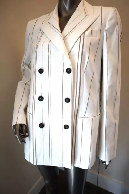 Brunello Cucinelli Striped Blazer Cotton Twill White Jacket Size 8 New Tag $3995