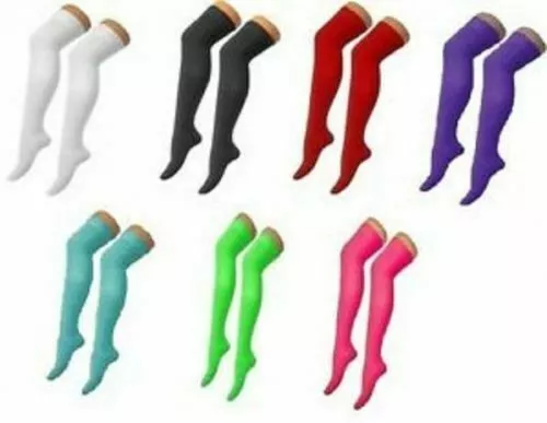 Ladies PLAIN Over The Knee Thigh High Cotton Lycra Sox Fancy Dress Party Socks