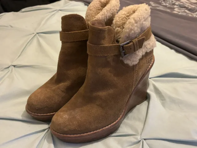 Ugg® Australia Anais Chestnut Suede Wedge Ankle Boots Uk 5.5 Eu 38 Us 7 Rrp £180