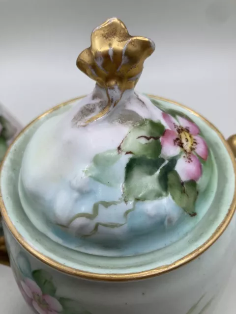 Z. S. & Co. Bavaria Hand-Painted Creamer Covered Sugar Bowl Floral w/ Gold Trim 3