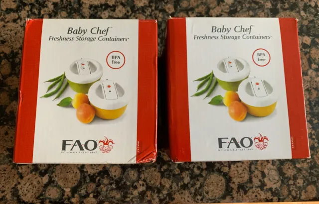 TWO BOXES (4 bowls) FAO Schwarz Baby Chef Freshness Storage Containers10 Oz New