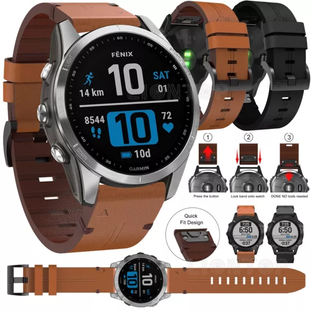 Quickfit Leder Silikon Armband Ersatz für Garmin Fenix 7 7X 6 6X 5 5X 3 HR Epix