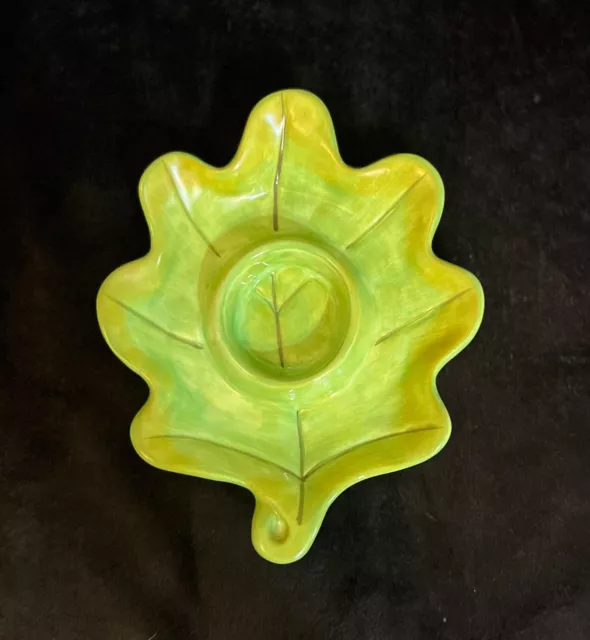 Certified International Bright Green Leaf Candle Candlestick Holder
