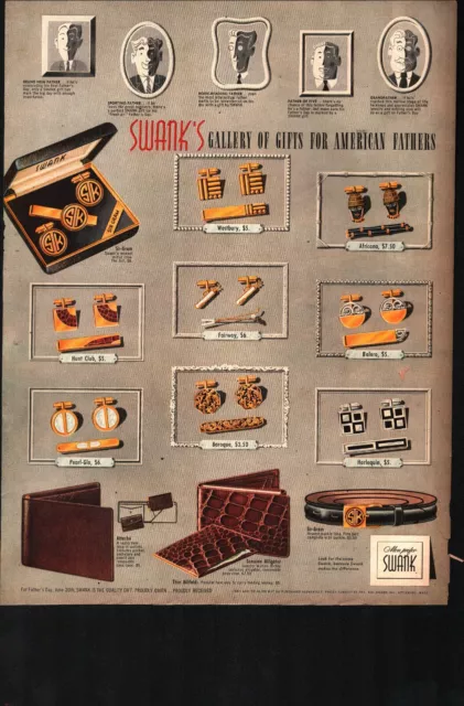 1954 Swank Men Belts Cuff Links Wallets Vintage Old Print Ad American Father a8