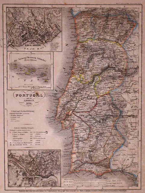 Dated 1839 Universal Atlas Map ~ PORTUGAL / AZORS ~ (10x12)-#1304
