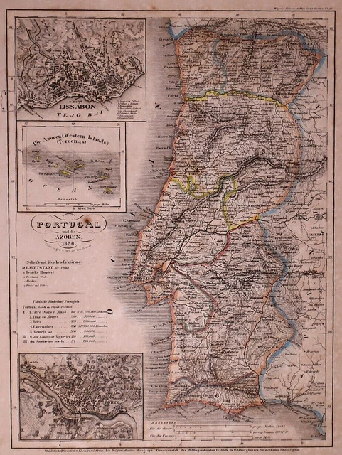 Dated 1839 Universal Atlas Map ~ PORTUGAL / AZORS ~ (10x12)-#1304