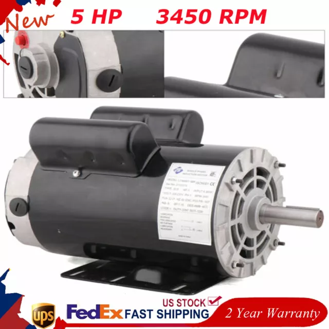 5HP Air Compressor Electric Motor 3450RPM Single Phase 7/8" Shaft Heavy Duty