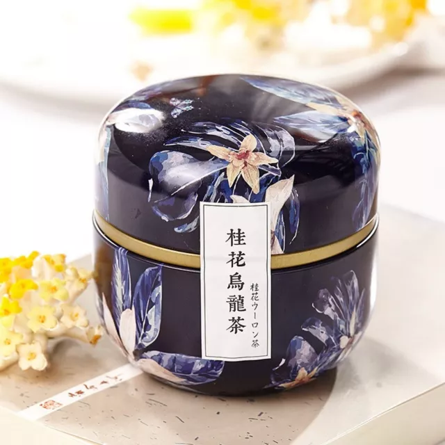 30g Thé Oolong Osmanthus dans belle boîte Métal Noire Brillante Fleur rose bleu