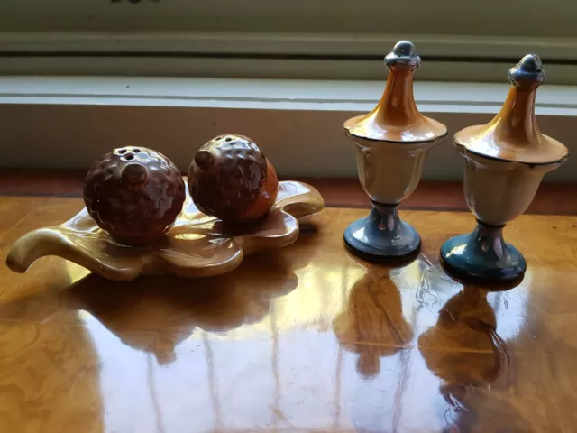 Vintage salt pepper shakers Acorns On Leaf And Finial Shaped,  Good Condition