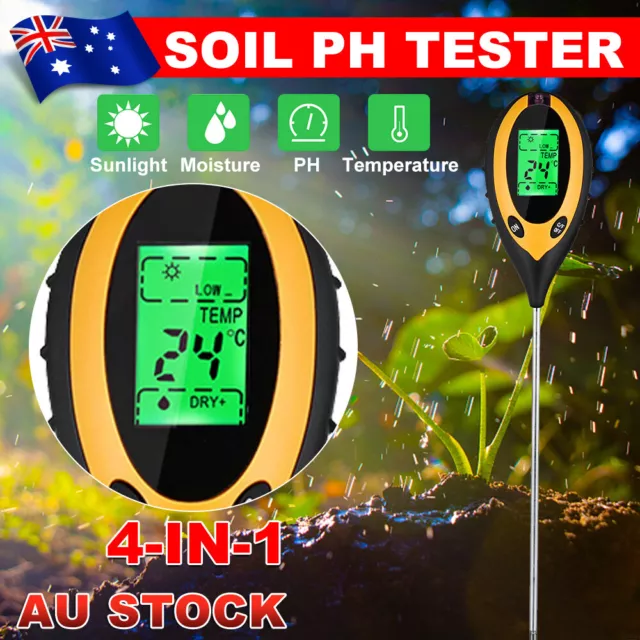 4 in 1 Soil pH Tester Sunlight Moisture Temperature Meter for Garden Lawns Plant