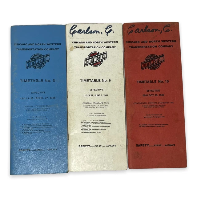 Lot Of 3 Chicago & North Western Railroad System Employee Timetable 8-10 1986-89