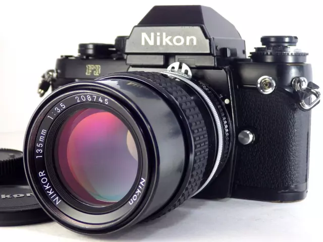 Nikon F3 Eye Level 35mm Film Camera Body SLR w/ Nikkor Ai 135mm f/3.5 Lens JAPAN