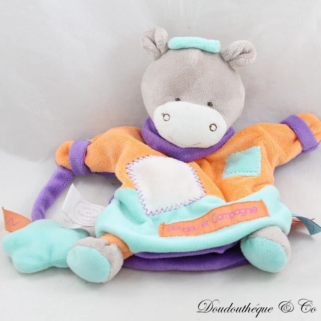 Doudou marionnette âne DOUDOU ET COMPAGNIE Zigzag nuage vert orange 25 cm