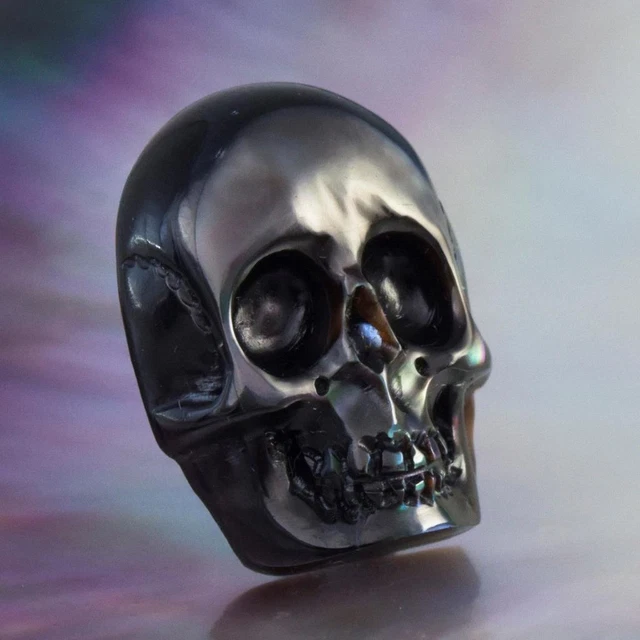 Skull Design Carving Cabochon Black Pen Pinna Shell & Paua Abalone 3.48 g