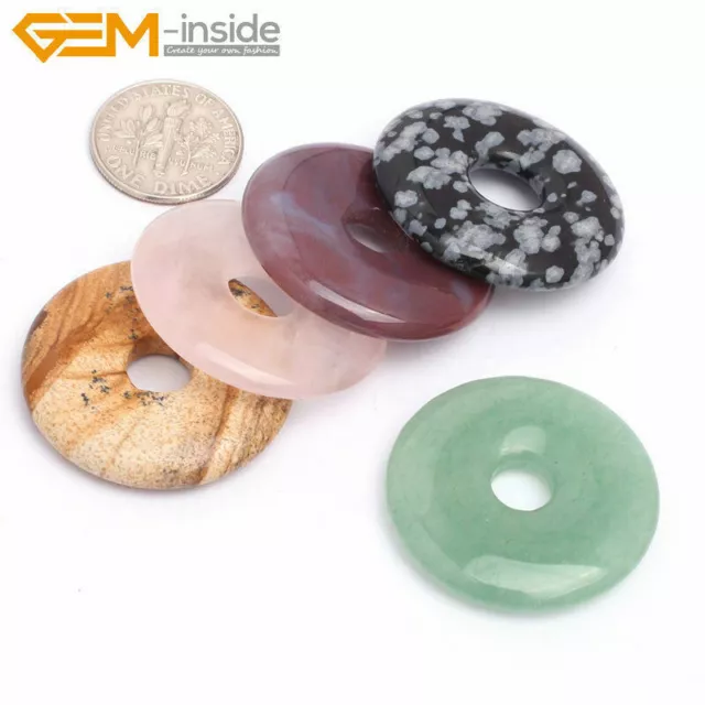 Natural Gemstones Round Donut Pendant Beads For Jewellery Making 1 Pcs UK