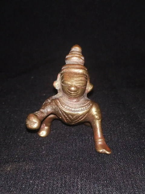 Antico Indiano Rituale Bronzo Indù Statua Laddu Gopal Krishna Crowling Nandgopal