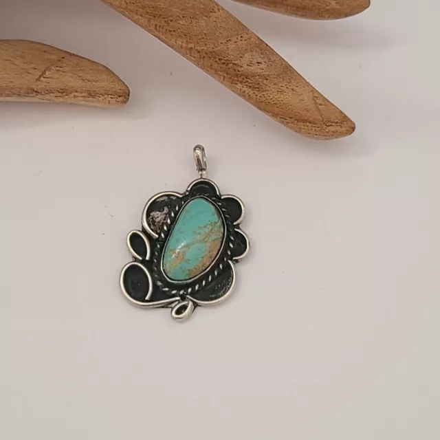 Vintage Navajo Old Pawn Sterling Silver Turquoise Pendant