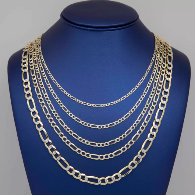 Pave Figaro Chain 14K Yellow Gold-Plated Sterling Silver 925 All Sizes