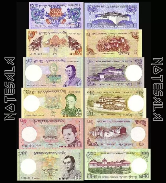 BHUTAN SET 6 PCS 1, 5, 10, 20, 50 & 100 NGULTRUM 2013-20121 Pick 27 to 32 UNC