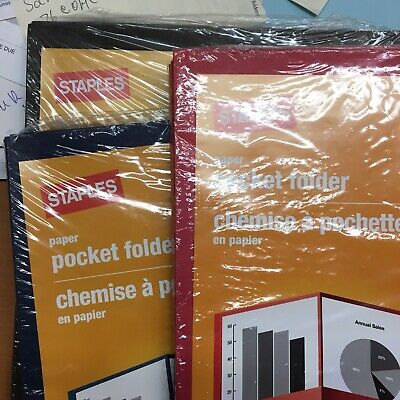 Lot-3,Staples Paper Pocket Folder Red,Blue,Black13376,13377,13382