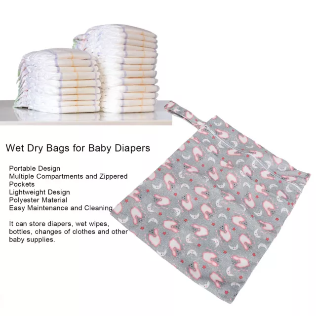 (11x15.7in)2pcs Wet Dry Diapers Bags With Handle Zippered Pockets Organize VIS