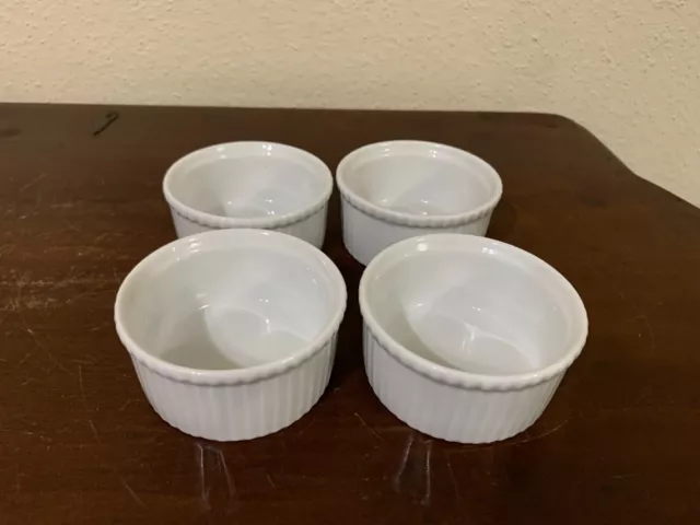 Apilco France White Porcelain Ribbed Ramekin Custard Souffle Dish 3.5" Set Of 4