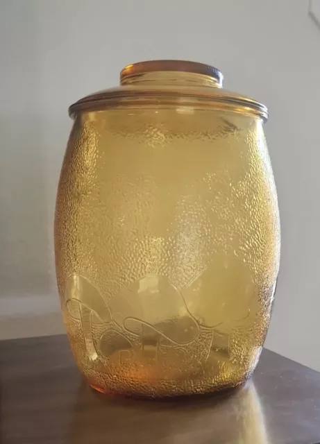 Vintage Bartlett Collins AMBER Glass Mushroom COOKIE Jar With Lid CANISTER