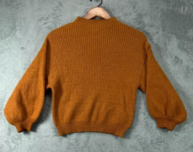 NWT Womens Sweaters Small Brown Crop Chunky Hi Mock Neck Balloon Sleeve Forever